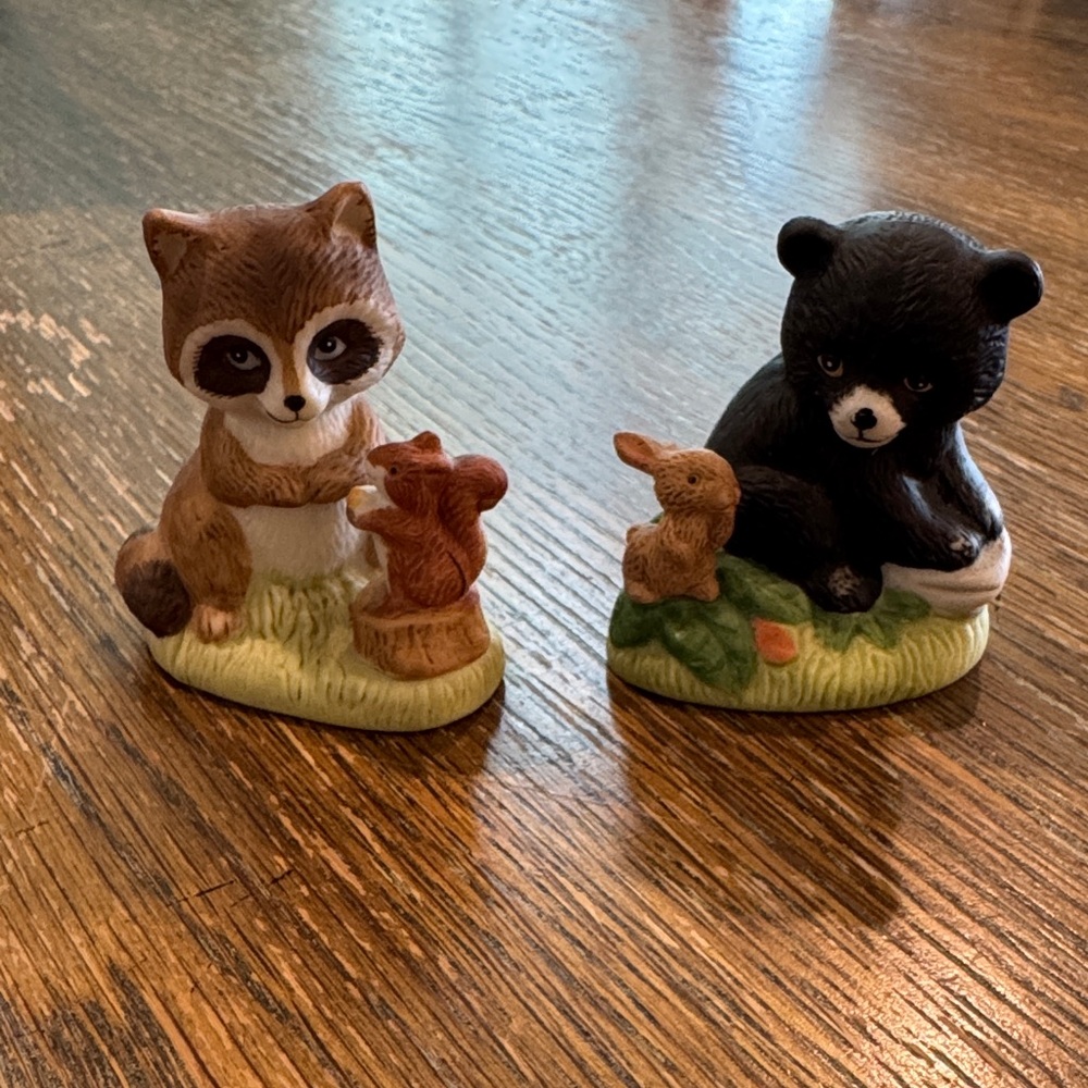 Homco Brown Raccoon and Black Bear Figurines